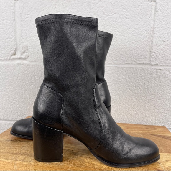 Stuart Weitzman Sleek 60 Leather Block Heel Sock Booties Size 38 - Picture 8 of 16